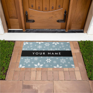 White Snowflakes, Grey, Your name, Personalise Doormat
