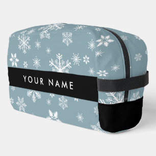 White Snowflakes, Grey, Your name, Personalise Dopp Kit