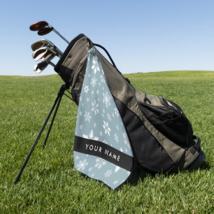 White Snowflakes, Grey, Your name, Personalise Golf Towel