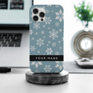 White Snowflakes, Grey, Your name, Personalise iPhone 15 Pro Max Case