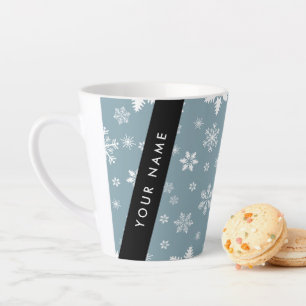 White Snowflakes, Grey, Your name, Personalise Latte Mug