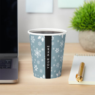 White Snowflakes, Grey, Your name, Personalise Paper Cups