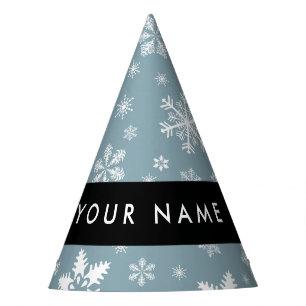 White Snowflakes, Grey, Your name, Personalise Party Hat