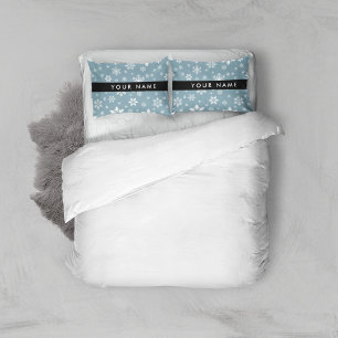 White Snowflakes, Grey, Your name, Personalise Pillowcase