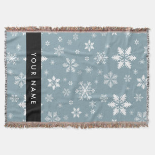 White Snowflakes, Grey, Your name, Personalise Throw Blanket