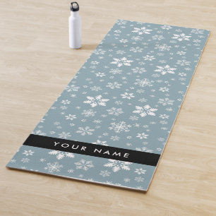 White Snowflakes, Grey, Your name, Personalise Yoga Mat