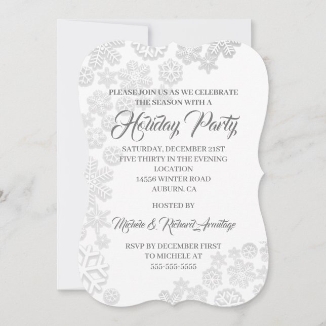 White Snowflakes Holiday Invitation (Front)