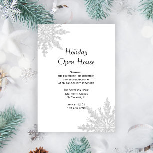 White Snowflakes Holiday Open House Party Invitation