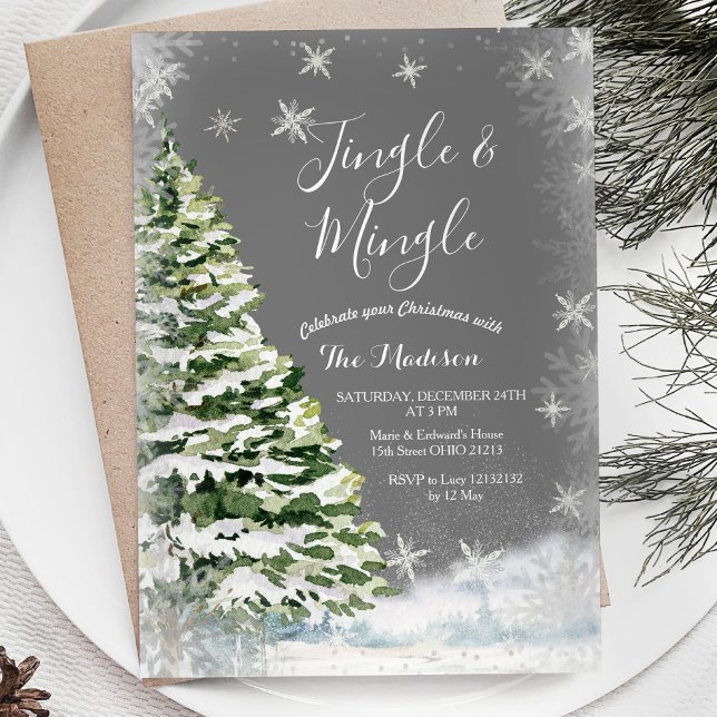 White Snowflakes Jingle & Mingle Winter Party Invitation (Creator Uploaded)