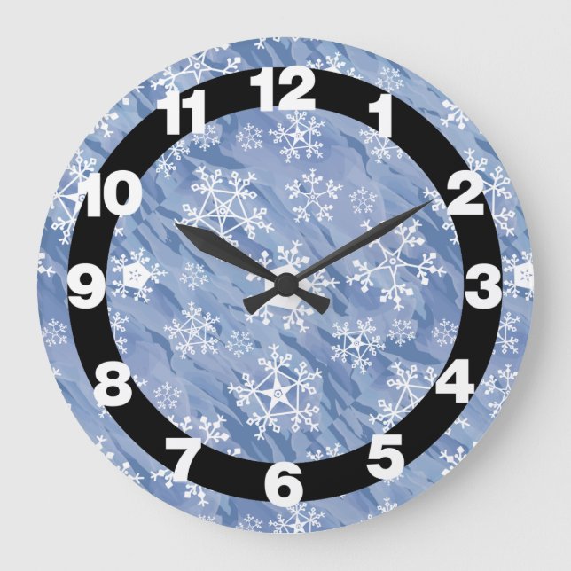 White Snowflakes Large Clock (Front)