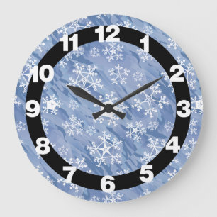 White Snowflakes Large Clock