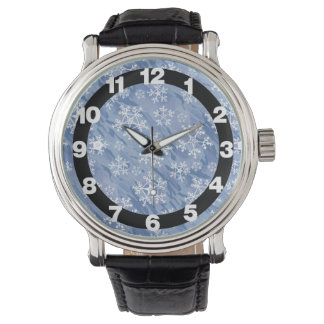White Snowflakes Large Clock Watch