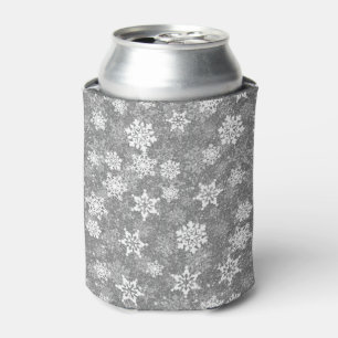 White Snowflakes Luxurious Gray Elegant Christmas Can Cooler