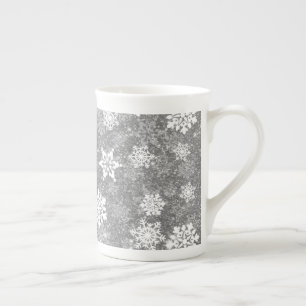 White Snowflakes Luxurious Grey Elegant Christmas Bone China Mug