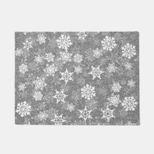 White Snowflakes Luxurious Grey Elegant Christmas Doormat