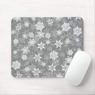 White Snowflakes Luxurious Grey Elegant Christmas Mouse Pad