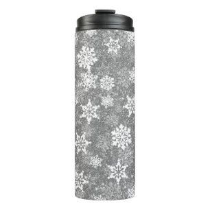 White Snowflakes Luxurious Grey Elegant Christmas Thermal Tumbler