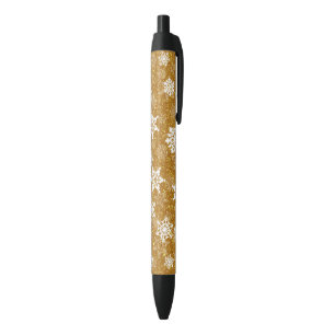 White Snowflakes Luxurious Yellow Christmas Black Ink Pen