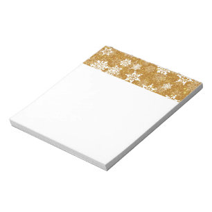 White Snowflakes Luxurious Yellow Christmas Notepad