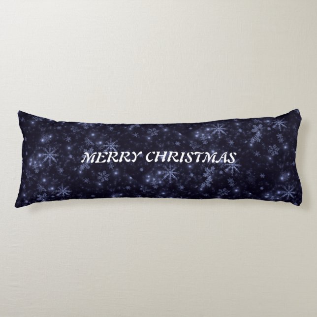 White Snowflakes Midnight Blue Backgrd Body Pillow (Front)