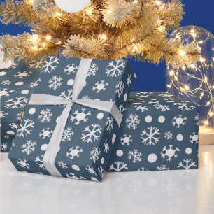 White Snowflakes Modern Steel Blue Christmas Wrapping Paper