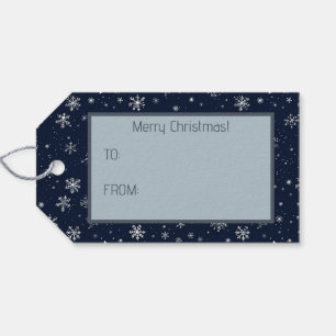 White Snowflakes on a Dark Blue Background Gift Tags