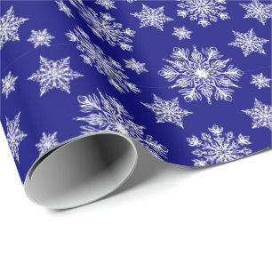 White Snowflakes On a Royal Blue Background Wrapping Paper