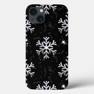 White Snowflakes On Black iPhone 13 Case