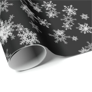 White Snowflakes On Black Wrapping Paper