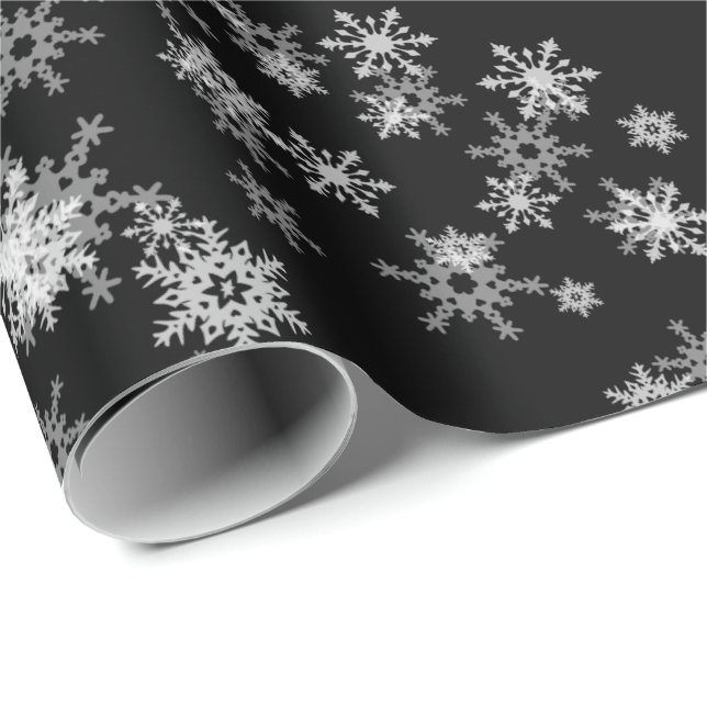 White Snowflakes On Black Wrapping Paper (Roll Corner)