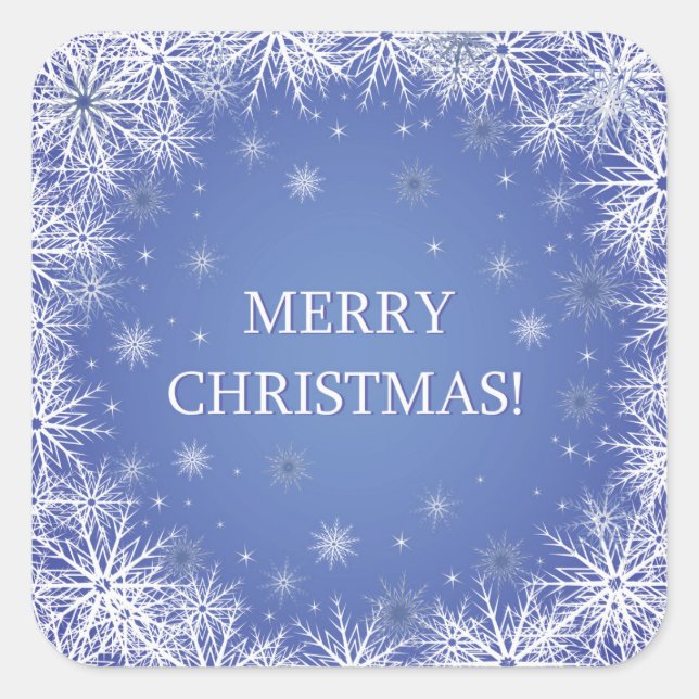 White Snowflakes on Blue Background Christmas Square Sticker (Front)