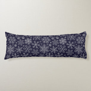 White Snowflakes on blue Body Cushion