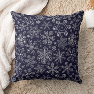 White Snowflakes on blue Cushion