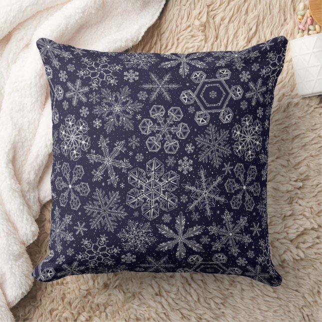 White Snowflakes on blue Cushion (Blanket)
