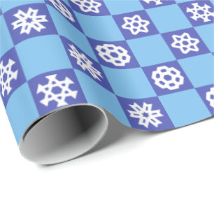 White Snowflakes on Blue Grid Wrapping Paper
