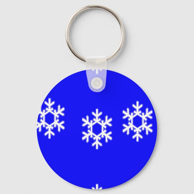 White snowflakes on blue key ring (Front)