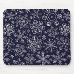 White Snowflakes on blue Mouse Pad