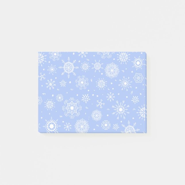 White snowflakes on blue post-it notes (Front)