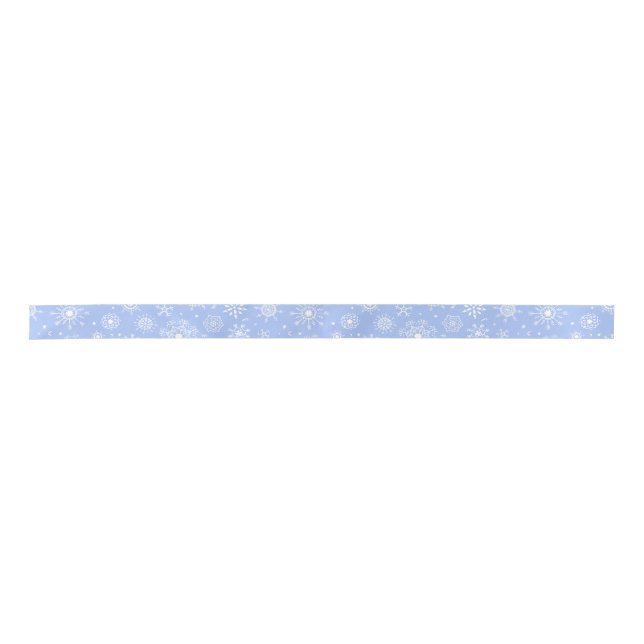 White snowflakes on blue satin ribbon (Front)