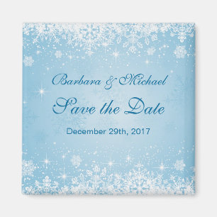 White snowflakes on blue Save the Date Magnet