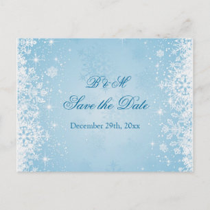 White snowflakes on blue Save the date Postcard