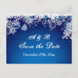 White snowflakes on blue Save the date Postcard