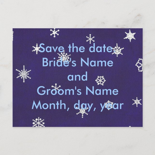 White Snowflakes on blue, Save the date, postcards (Front)