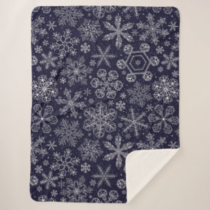 White Snowflakes on blue Sherpa Blanket