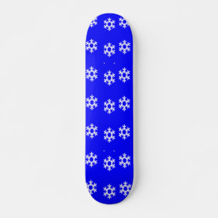 White snowflakes on blue skateboard