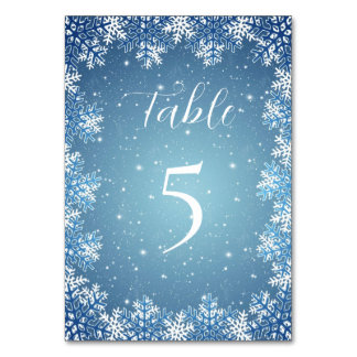 White Snowflakes on Blue Table Number