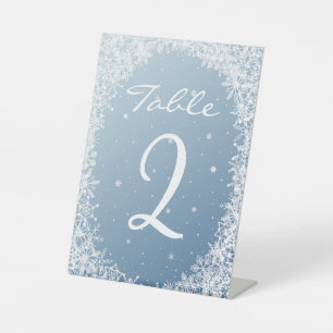 White Snowflakes on Blue Table Number Pedestal Sign