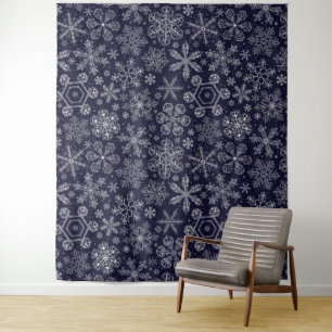 White Snowflakes on blue Tapestry