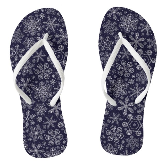 White Snowflakes on blue Thongs (Footbed)