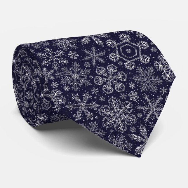 White Snowflakes on blue Tie (Rolled)